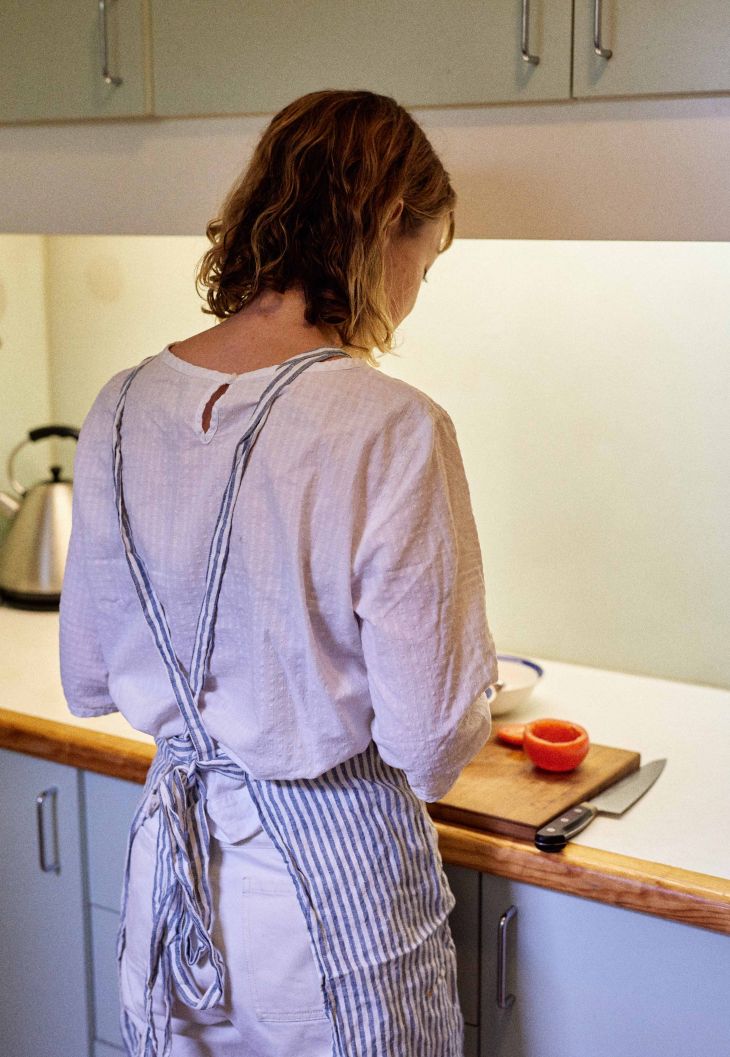 Linen apron in grey & white stripes by IN BED